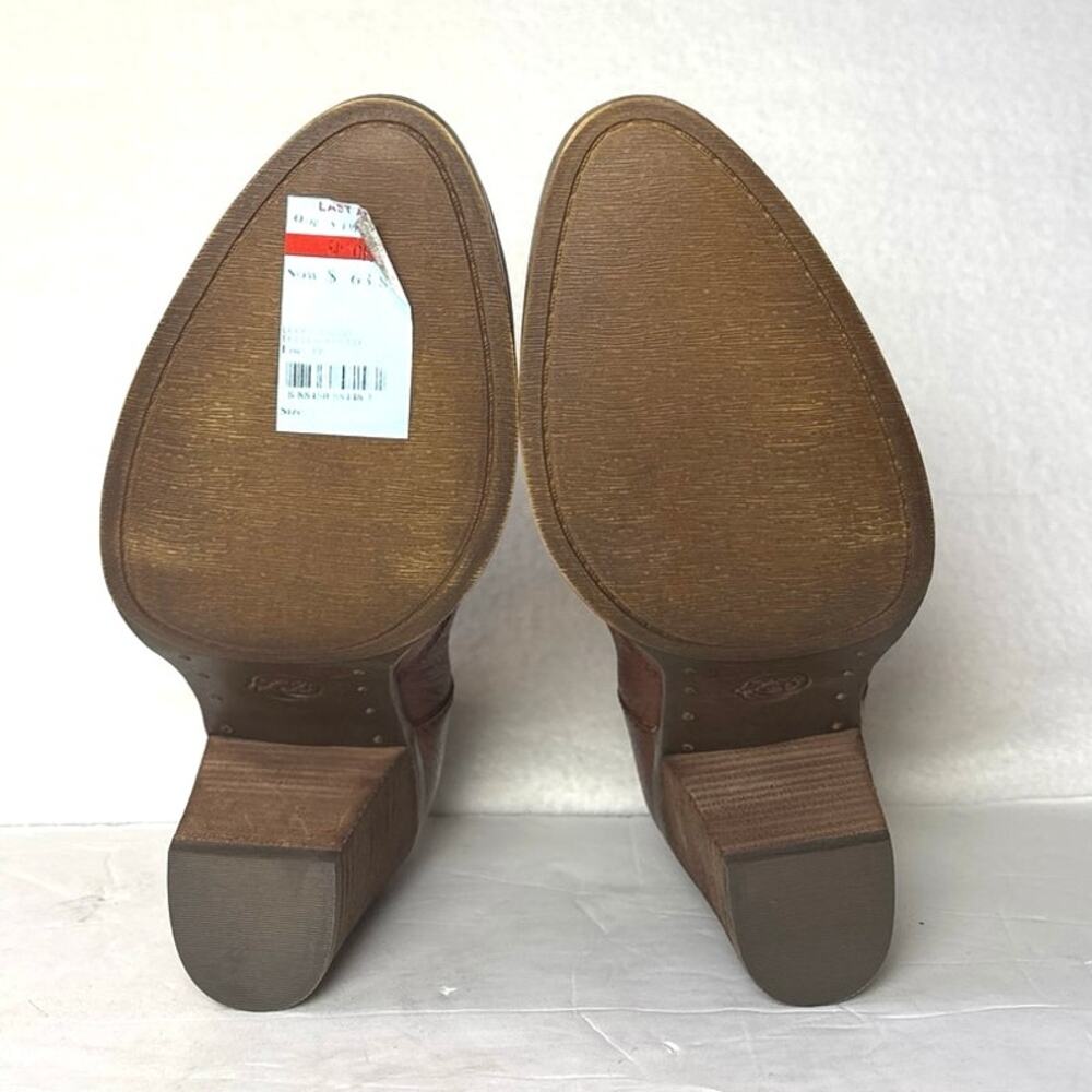 LUCKY BRAND Ehllen Brown Leather Slip On Ankle Boots Stacked Heel US Size 10 - Picture 8 of 10